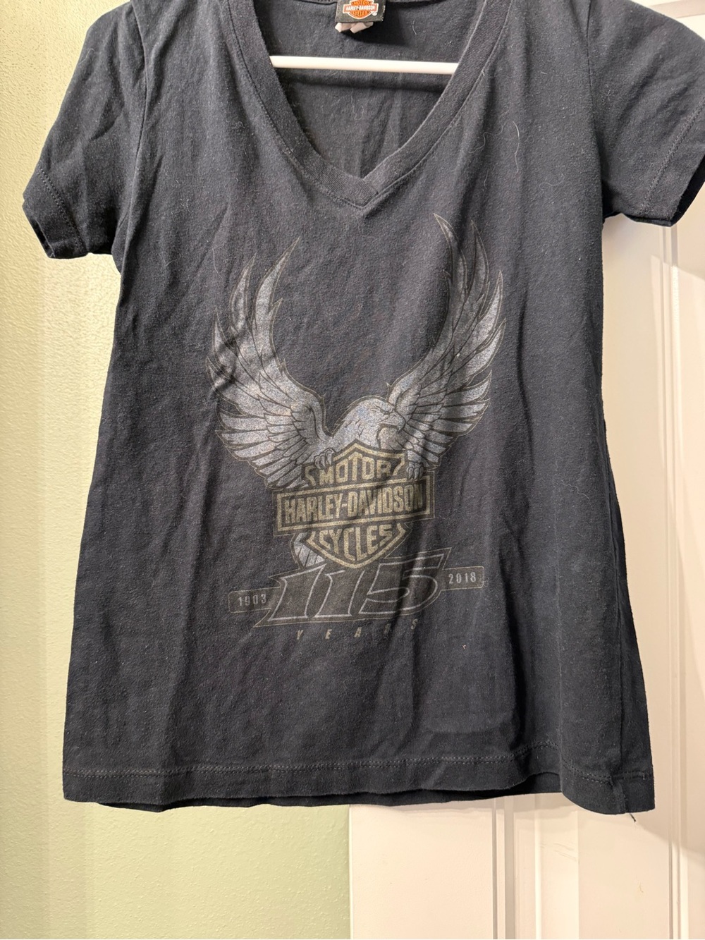 Harley-Davidson Black Girls' V‑Neck Tee with Winged Shield Graphic